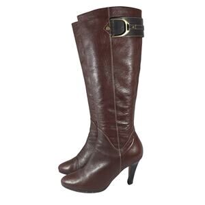 COLE HAAN! CHOCOLATE, ESPRESSO BROWN GENUINE LEATHER STRAP/BUCKLE BOOTS! SZ 8.5B